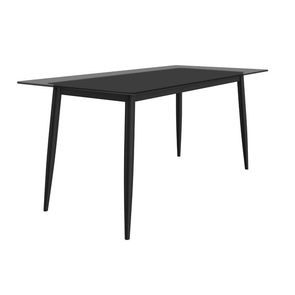 LeisureMod Zayle Modern Dining Table with a Glass Rectangular Wide Tabletop and Steel Base for Kitchen and Living Room (Clear, 55" Wide)