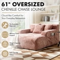 thumbnail image 3 of Homefun 61'' Oversized Chenille Chaise Lounge Chair,No Assembly Indoor Reading Sofa with 3 Pillows for Living Room Bedroom,Pink, 3 of 8