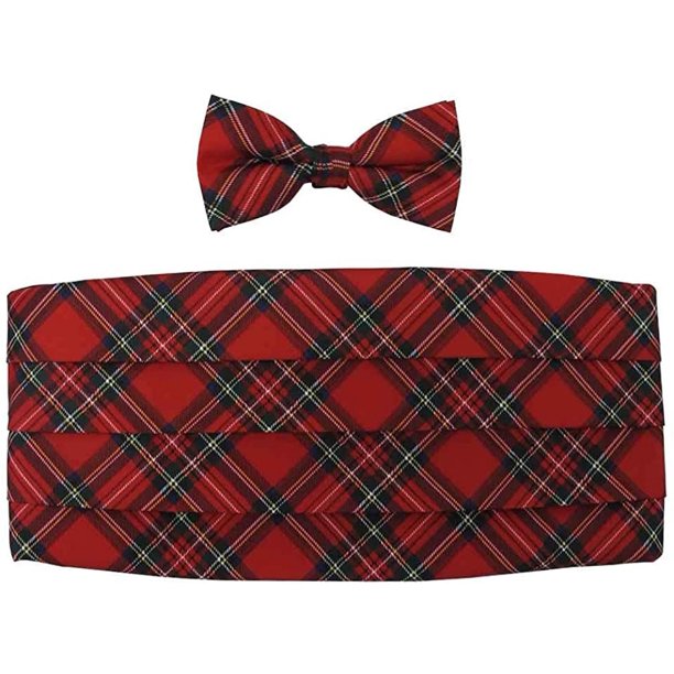 Sunrise Outlet Boys' Red Christmas Plaid Cummerbund Bow Tie Set
