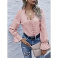 thumbnail image 4 of Blusa de mujer, camisa de manga larga con cuello en V Tops delgados casuales de otoño Irfora Rosa/Medio, 4 of 7
