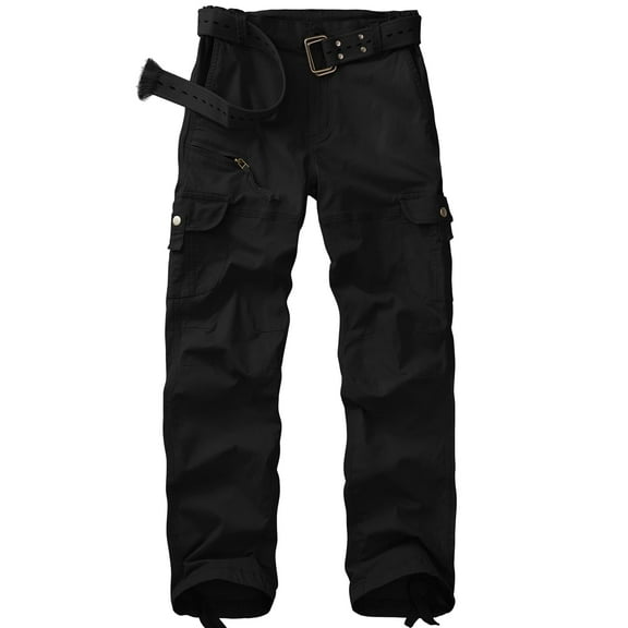 FEN AI Womens Black Cotton Cargo Pants with 7 Pockets, Outdoor Work Pant for Women Casual Streetwear Work Trousers (No Belt)