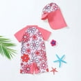 thumbnail image 4 of LIIPEE Girls Boys Swimwear Cartoon Printed 2 Piece Short Sleeve Round Neck Romper Swimsuit With Hat Toddler Lovely Beach Pool Party ,Pink,3-4 Years, 4 of 7