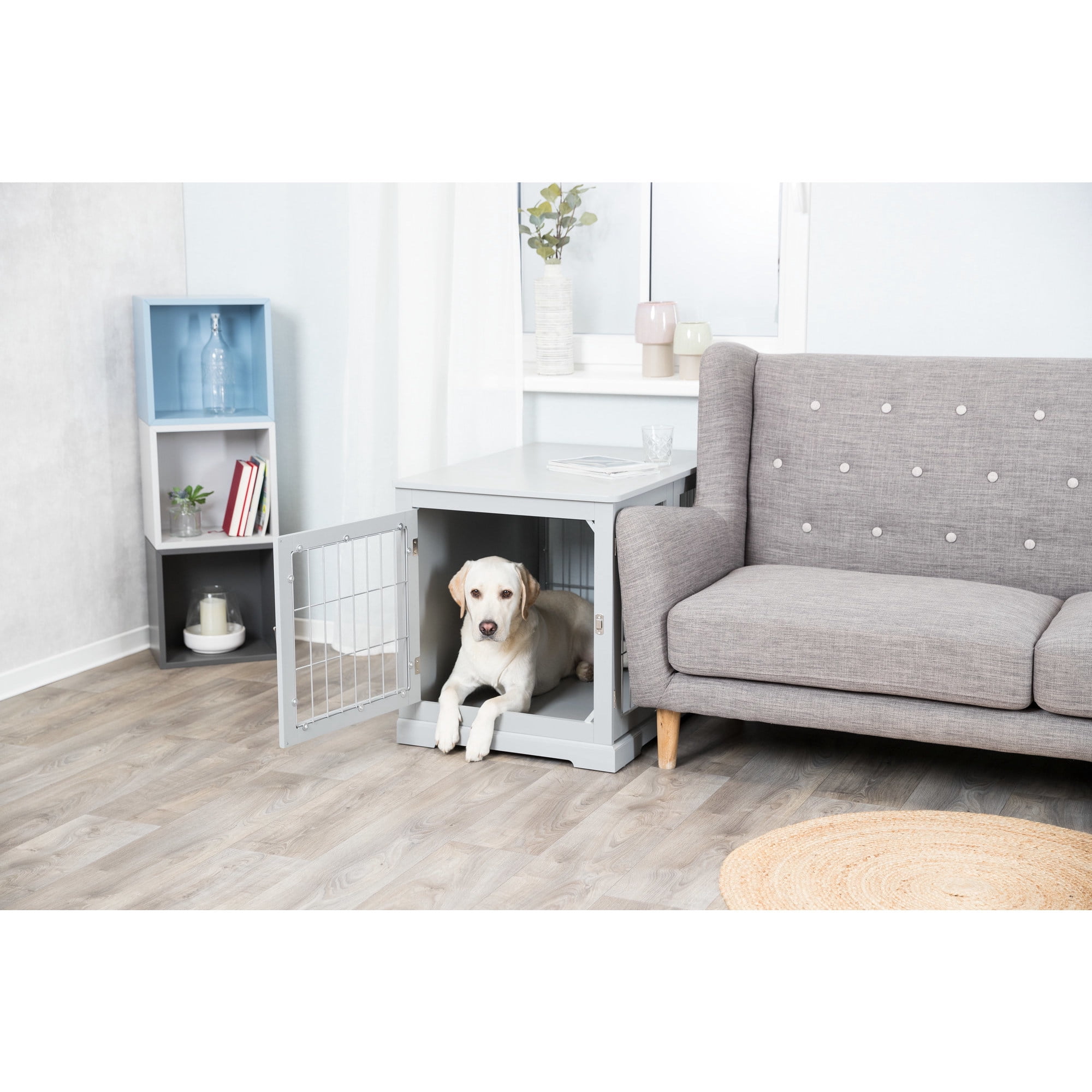 TRIXIE 32.7" Dog Crate, Wooden Indoor Kennel Furniture for Medium Dogs Up to 50 lb, Gray