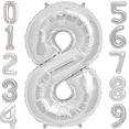 thumbnail image 1 of Silver Number 8 Balloon, 8th Birthday Party Foil Mylar Helium Balloons, 40 Inch, 1 of 4