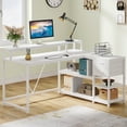 thumbnail image 1 of Fnova Bureau de 55 Pouces avec Tiroir, Table Moderne Réversible en L Blanche Bureau d'Ordinateur d'Angle avec Étagères de Rangement et Support pour Moniteur pour Bureau à Domicile, 1 of 10
