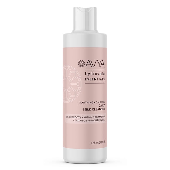 AVYA Hydroveda Essentials Limpiador diario de leche (8.2 oz) - Cuidado ayurvédico avanzado de la piel/elimina maquillaje e impurezas para un brillo natural/mezcla de jengibre ideal para pieles sensibl