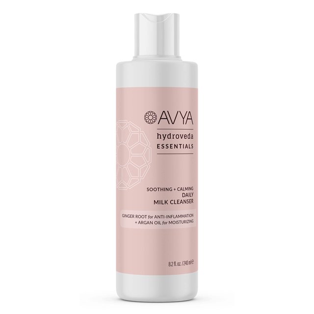 AVYA Hydroveda Essentials Limpiador diario de leche (8.2 oz) - Cuidado ayurvédico avanzado de la piel/elimina maquillaje e impurezas para un brillo natural/mezcla de jengibre ideal para pieles sensibl
