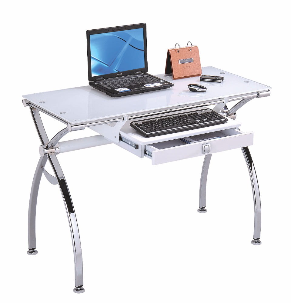 Prevailing Computer Desk, Chrome & White Glass