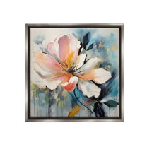 Stupell Industries Modern Drip Blossom Botanical & Floral Painting Gray Floater Framed Canvas Art Print Wall Art, 18 x 18