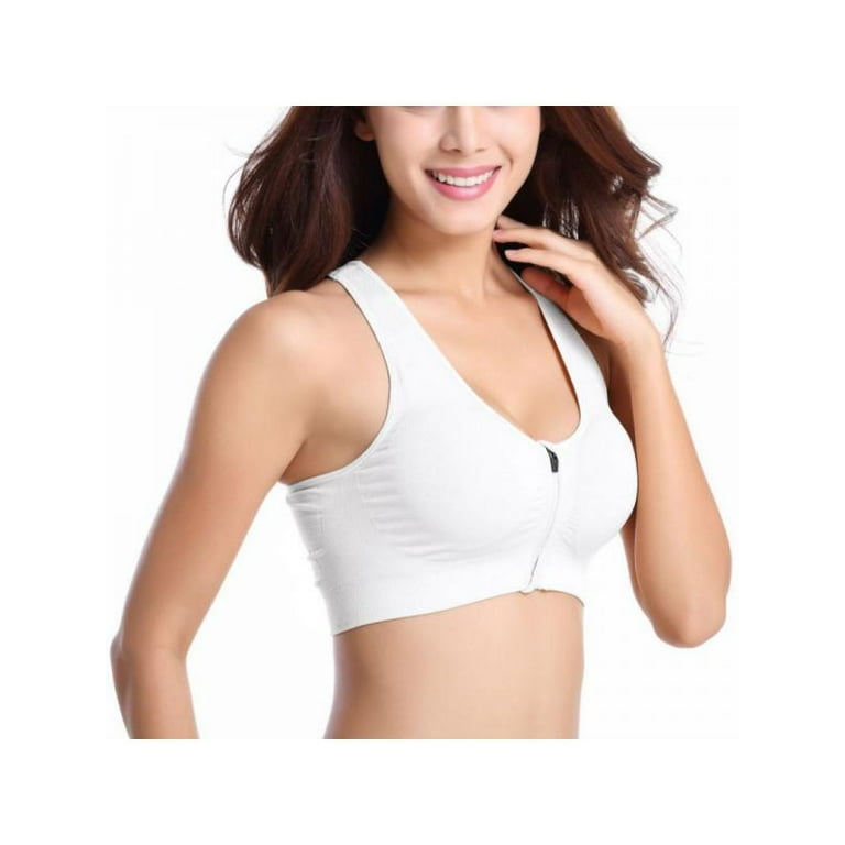 Women High Impact Front Zipper Sports Bra,Wirefree Push Up Fitness Top