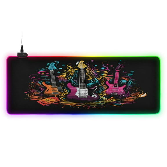 Large RGB Gaming Mouse Pad Led Glowing Mousepad Non-Slip Rubber Base 13 Light Modes 31.5x11.8 Electric Guitar