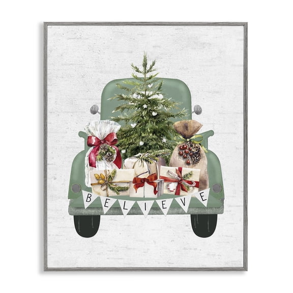 Stupell Industries Rustic Lodge Christmas Pickup Gray Framed Giclee Art, 11 x 14, by Lettered and Lined