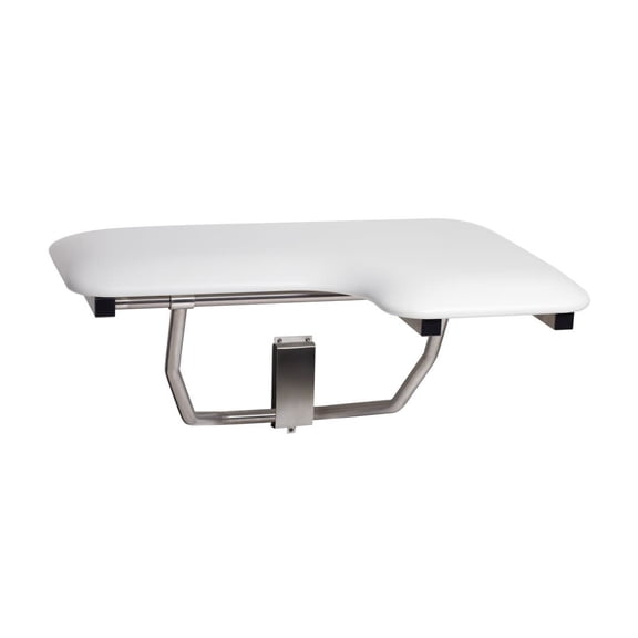 Seachrome 32" x 22.5" White Padded Cushion Wall Mount Folding Left-Handed Transfer Bench Shower Seat, ADA Compliant