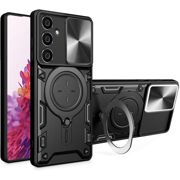 Case for Galaxy A56 5G,Military Grade Flashing [Built-in Kickstand] Magnetic Rotate Ring Holder Heavy Duty TPU PC Shockproof Protect Phone Case for Samsung Galaxy A56 5G (Black)