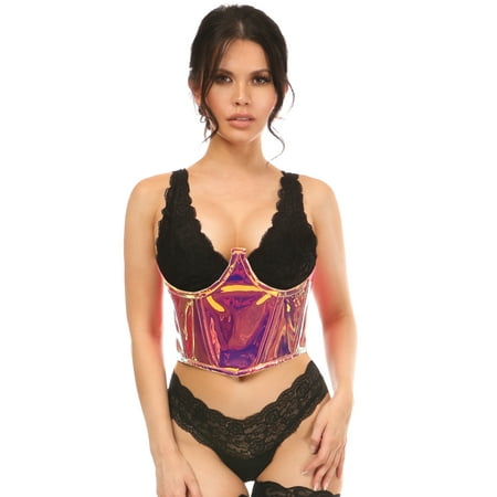 

Lavish Rainbow Gold Holo Open Cup Underwire Waist Cincher