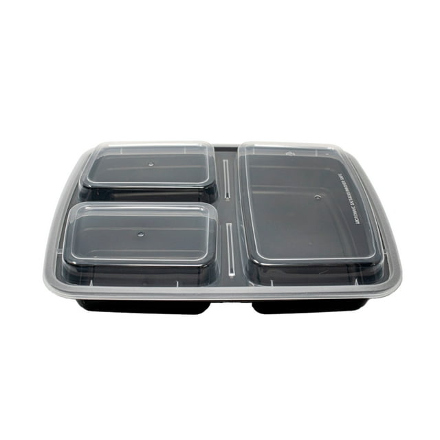 Contenedor Para Alimentos de 3 Divisiones WOW 32 Oz Reutilizable Con Sellado Semihermético 25 Piezas