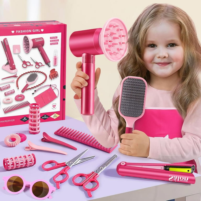 Adofi Girl Toys, 22-Piece Kids Hair Salon Set, Realistic Dryer