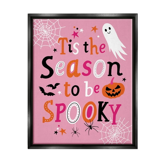 Tis The Season To Be Spooky Ghost Phrase Holiday Graphic Art Jet Black Framed Art Print Wall Art