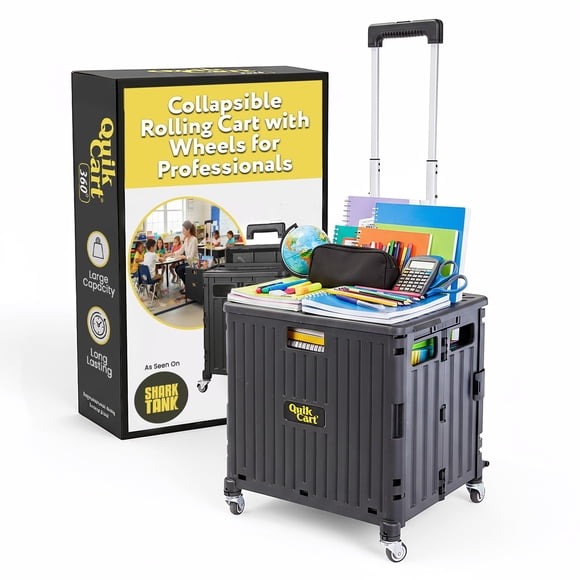 dbest Products Quik Cart 360 Rolling Crate with Wheels - Collapsible Utility Cart for Teachers & Home - Heavy Duty Folding Cart with Seat - 80 lb Cap