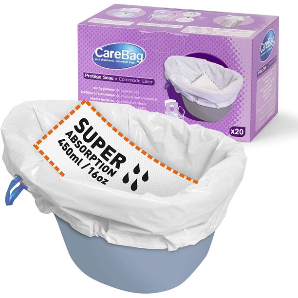 The Original Carebag Commode Liner with Super Absorbent Pad, 20 Liners