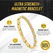 MagnetRX® Ultra Strength Magnetic Bracelets for Women – Double Magnet Stainless Steel Crystal Bracelet for Women – Adjustable Bracelet Length with Sizing Tool (Gold)