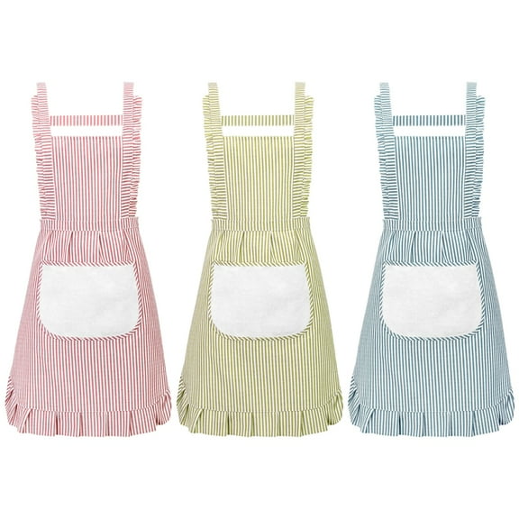 AOWOO 3 Pack Kitchen Cooking Aprons, Vest Adjustable Bib Soft Chef Stripes Apron, Pockets with Wide for Men Women