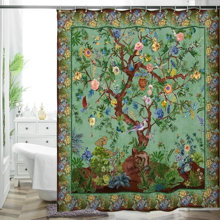 Bohemian Flower Bathroom Curtain Colorful Boho Floral Print Beautiful Bright Polyester Fabric Cloth Shower Curtain for Bathroom Decoration, 72"x72"