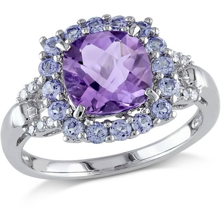 2-1/3 Carat T.G.W. Amethyst, Tanzanite and Diamond-Accent Sterling Silver Cocktail Ring