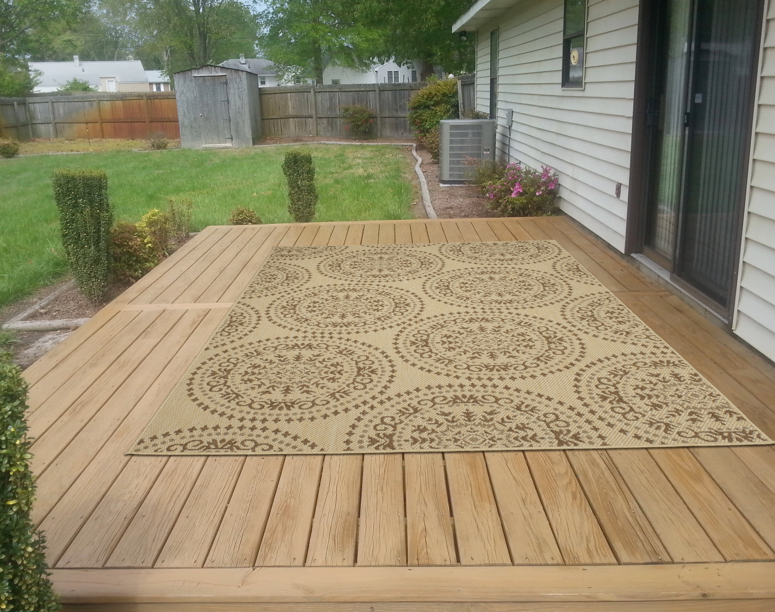 Ottomanson Landscape Medallion Design 5x7 Non Shedding Indoor/Outdoor Area Rug, 5'3" x 6'11", Beige