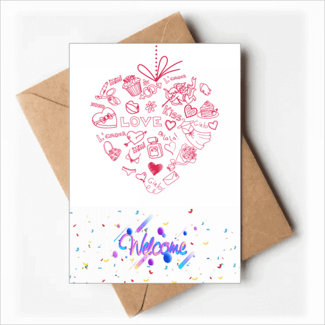 Valentine's Day Red Heart Shaped Angel Welcome Back Greeting Cards Envelopes Blank