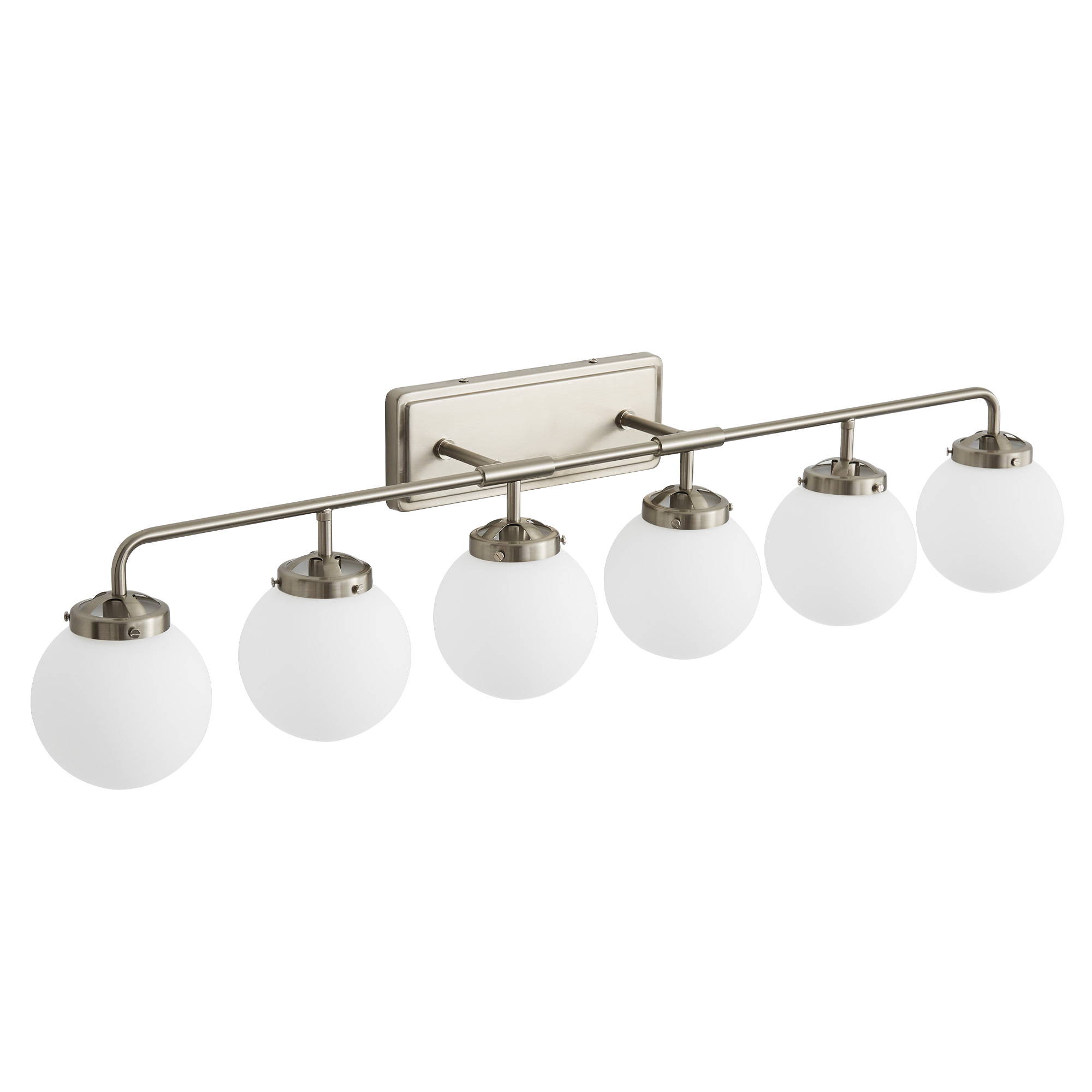 Deyidn 6-Light Modern Vanity Light, Nickel Bathroom Light Fixture with Milk White Glass Globes, 45 Inch Bathroom Wall Sconce for Mirror