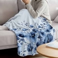 thumbnail image 3 of Blue Blooms Floral Blanket Soft Cozy Warm Throw Blanket for Couch, Plush Fuzzy Flannel Fleece Blankets for Sofa, Spring Flowers Botanical Blue Ombre Bed Blankets Lightweight Gifts for Women, 50"x60", 3 of 9
