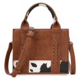 thumbnail image 1 of Bolso de mano Montana West Wrangler de cuero vegano con estampado de vaca para mujer, 1 of 6