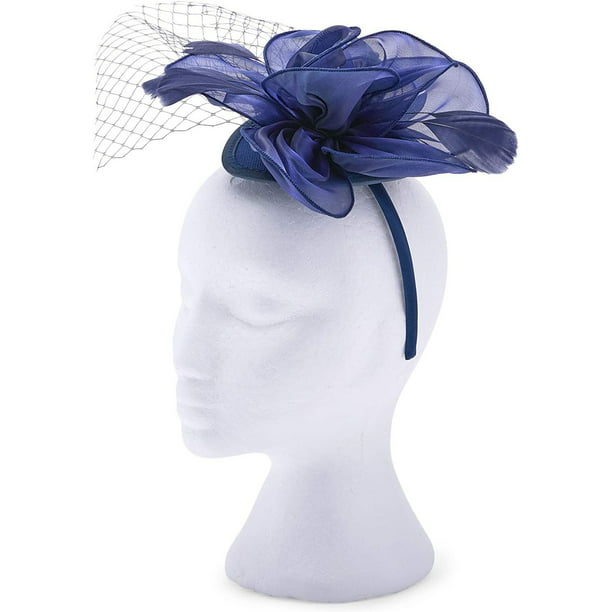2 Pack Pink and Blue Fascinator Hat Headbands Women Girls Tea Party with Mesh & Feathers -