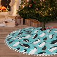 JUNZAN 30" Penguins White Christmas Tree Skirt with Fluffy PomPoms for