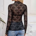 thumbnail image 5 of Gvdentm Women's Shirts Women's Mesh Top Long Sleeve Neck Sheer Blouse See Through Floral Lace Tops(Black,S), 5 of 8