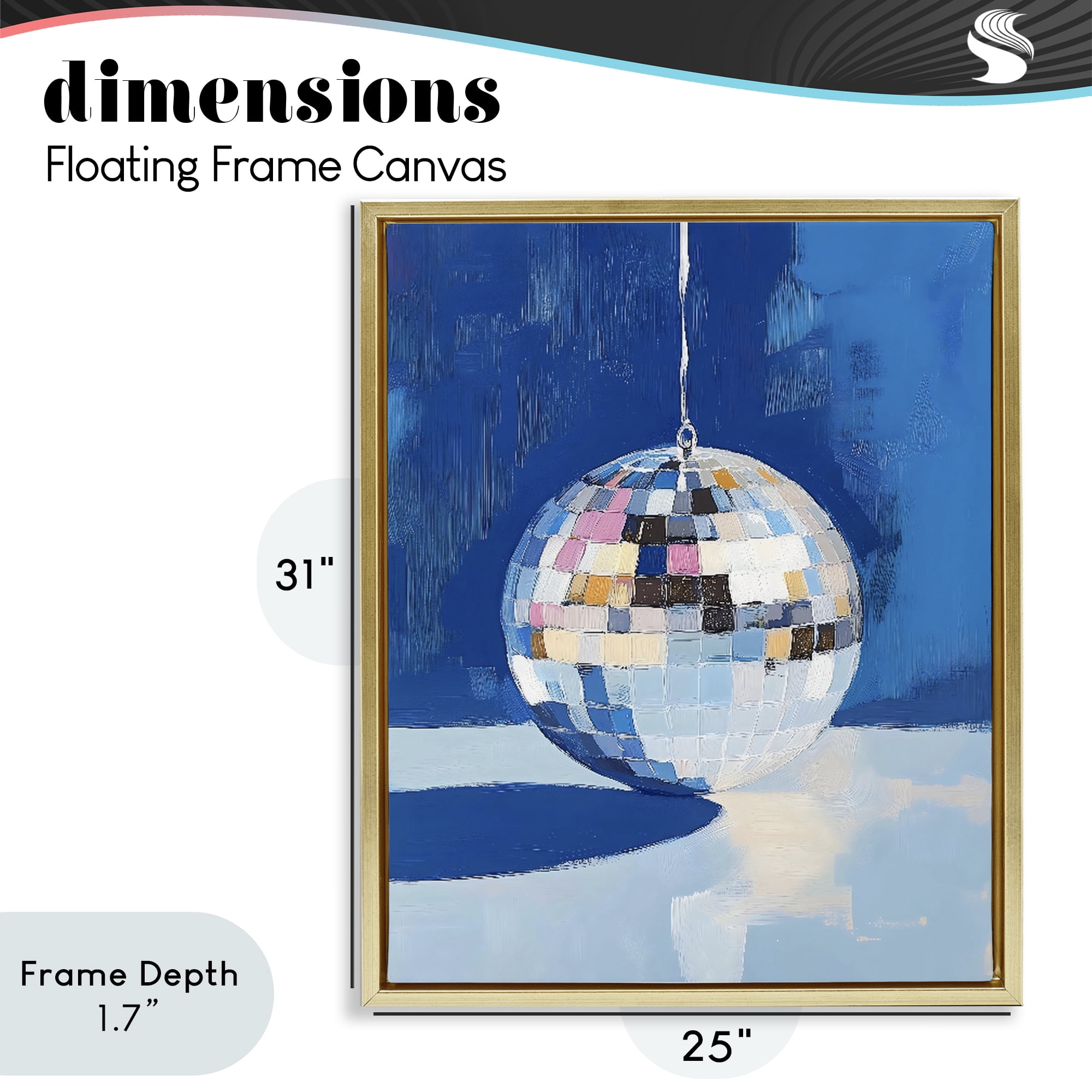 Stupell Industries Silver Dance Disco Ball Gold Framed Floater Canvas Wall Art, design by The Prints Vibe