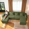 thumbnail image 5 of SEENYOO 133" Cloud Couch, Green Modular Sectional Sofa with 2 Ottomans, Corduroy Deep Seat for Living Room, No Assembly Required, 5 of 18