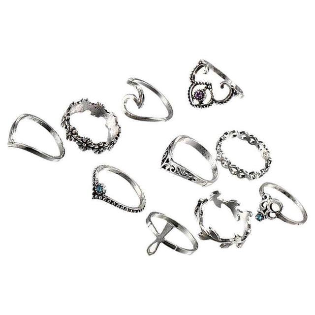 facefd 10 Pcs Bagues Mi-Doigts Style Vintage Boho Plage Fête Bijoux pour Femmes