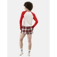 thumbnail image 3 of No Boundaries Long Sleeve Tee and Flannel Shorts Pajama Set, 2-Piece, Women’s and Women’s Plus, 3 of 5