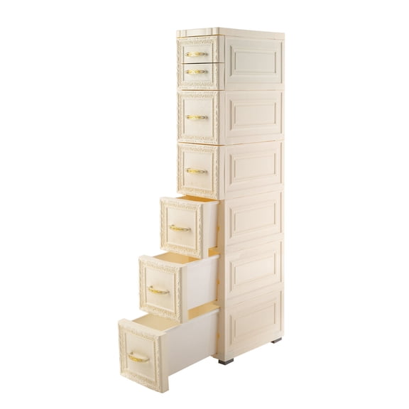 6 Tier Vertical Bathroom Floor Cabinet, Storage Unit with Drawers and Casters