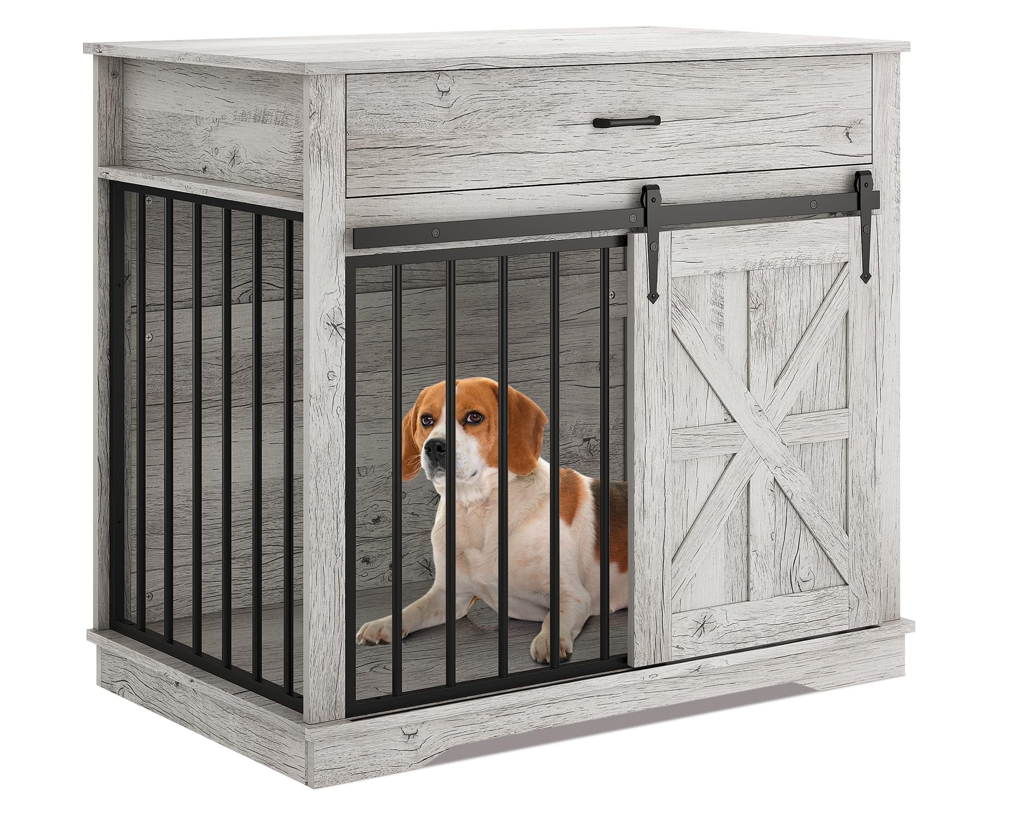 37.8" Wooden Dog Crate Furniture - Indoor Kennel Table & House for Large, Medium & Small Dogs