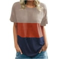 thumbnail image 1 of Leutsin T-shirt Ample à Col Rond pour Femmes, Décontracté, à Coutures, à Contraste de Couleurs, 1 of 6