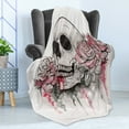 thumbnail image 4 of Day of the Dead Soft Flannel Fleece Throw Blanket, Print Skull Shape Romantic Roses Celebration Day Print, Cozy Plush for Indoor and Outdoor Use, 60" x 80", White Pale Pink Black, by Ambesonne, 4 of 5