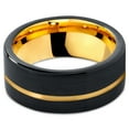 thumbnail image 2 of P. Manoukian Tungsten Wedding Band Ring 9mm for Men Women Black & 18K Yellow Gold Plated Pipe Cut Brushed Polished Lifetime Guarantee Size 10, 2 of 4