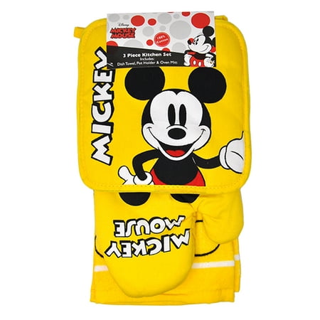  Mickey  Mouse  3pc Kitchen  Set  Oven Mitt Pot Holder Dish 