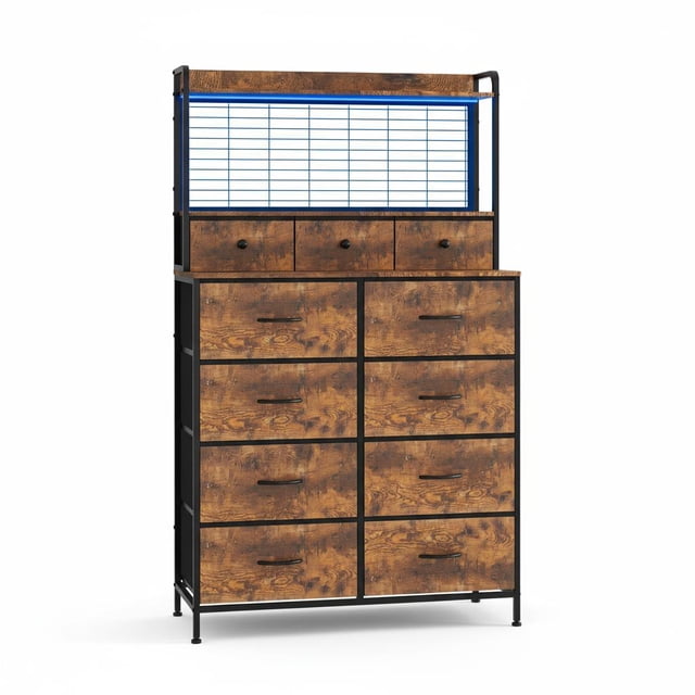 Towallmark Commode en Tissu Intelligente à 11 Tiroirs avec Recharge Sans Fil, Lumières DEL RVB, Armoire Anti-Basculement pour Chambre, Garde-Robe, Dortoir, Organisation de la Maison, Style Ferme – Couleur : Noir