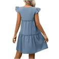 thumbnail image 5 of Fartey Mini Dresses for Women Ruffle Short Short Tiered Dress Summer Crew Neck Swing Dresses Loose Flowy Beach Sundress Blue L, 5 of 6
