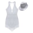 thumbnail image 3 of TiaoBug Women's Deep V Neck Latin Jazz Dance Leotard with Hat Tango Dance Performance Costume White M, 3 of 5