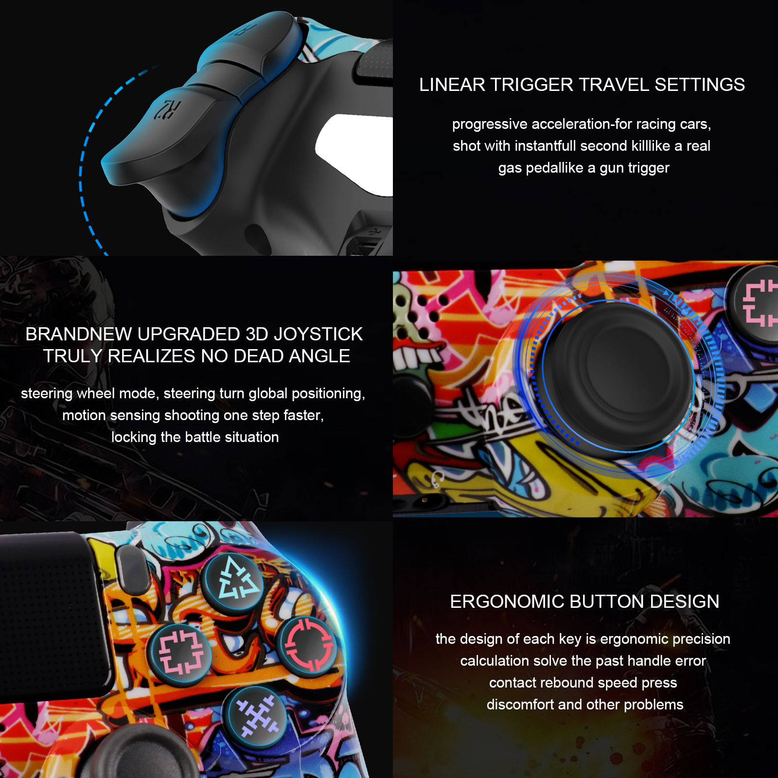 Wireless Controller for PS4, Remote Control Compatible with Playstation 4/PS4 Slim/PS4 Pro/PC (Graffiti)